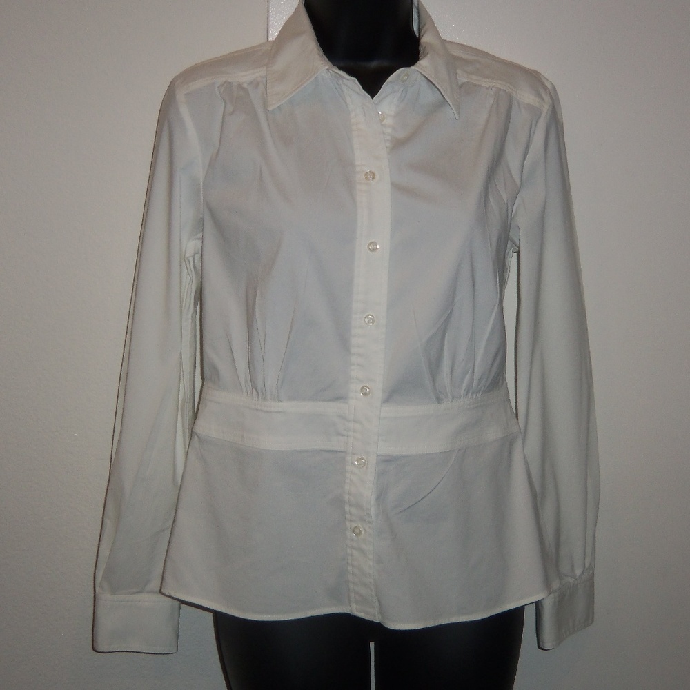 INC International Concepts White Ruched Waist Button Down Blouse Size 6